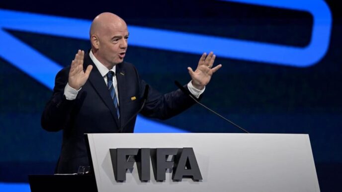 Gianni Infantino, presidente da Fifa, fala no 75º Congresso da entidade