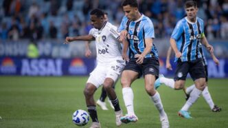 Gustavo Martins e Jeffinho em Grêmio x Botafogo (Foto: Maxi Franzoi/AGIF)