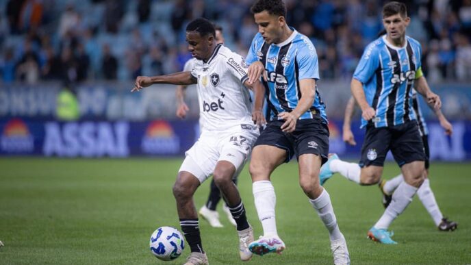 Gustavo Martins e Jeffinho em Grêmio x Botafogo (Foto: Maxi Franzoi/AGIF)