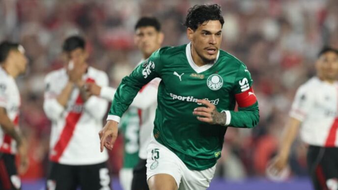 Gustavo Gomez em Palmeiras x River Plate (Foto: Cesar Greco/Palmeiras/by Canon)
