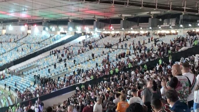 Confusão entre policiais e argentinos em Fluminense x Lanús (Foto: Reprodução)