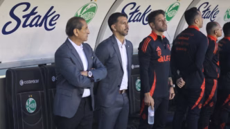 Ramón Díaz e Emiliano Díaz em coletiva após jogo do Internacional.