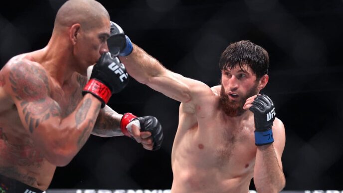 Magomed Ankalaev e Alex Poatan em confronto anterior no UFC, preparo para a revanche pessoal.