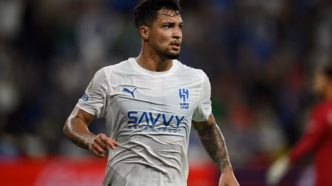 Marcos Leonardo comemora gol pelo Al-Hilal no Campeonato Saudita.