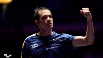 Hugo Calderano em ação representando o Brasil no Campeonato Pan-Americano de Tênis de Mesa.