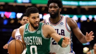 Joel Embiid em ação pela NBA.