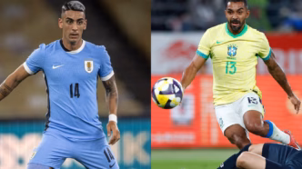 Puma Rodriguez e Paulo Henrique em ação pelas suas seleções.