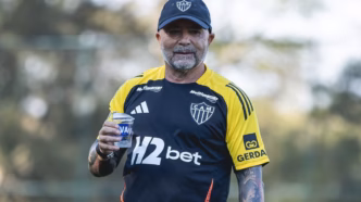 Treino do Atlético-MG sob o comando de Jorge Sampaoli antes da partida contra o Fluminense.