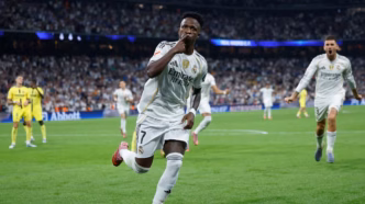 Vini Jr comemora gol decisivo pelo Real Madrid na La Liga