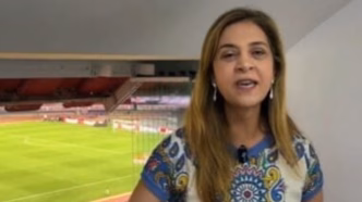 Leila Pereira comemora vitória do Palmeiras no Morumbi.