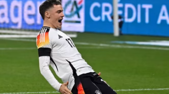 Florian Wirtz comemora gol pela seleção da Alemanha em jogo das Eliminatórias da Copa.