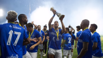 Jogadores do Barra-SC comemoram o título da Série D.