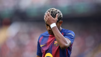 Lamine Yamal, do Barcelona, durante a partida contra o Girona.