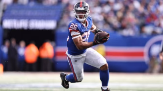 Saquon Barkley comemora a vitória do Super Bowl LIX com o Philadelphia Eagles.
