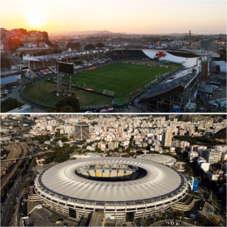 Comparativo entre os estádios São Januário e Maracanã para a semifinal da Copa do Brasil entre Vasco e Fluminense.