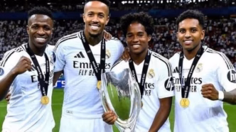 Endrick, Vinicius Jr, Éder Militão e Rodrygo em foto de arquivo no Real Madrid.