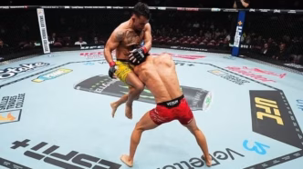 Daniel Willycat buscando o nocaute no UFC 320 com foco total.