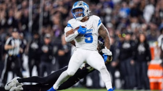 David Montgomery, running back do Detroit Lions, em ação na NFL.