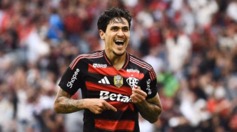 Pedro em ação durante a partida entre Flamengo e Palmeiras pelo Campeonato Brasileiro.