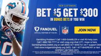 Promoção da FanDuel oferecendo bônus em apostas para novos clientes.