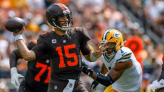 Joe Flacco em ação pelo Cincinnati Bengals contra o Green Bay Packers.