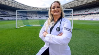 Dra. Flávia Magalhães em destaque no Dia do Médico, falando sobre saúde no futebol feminino.