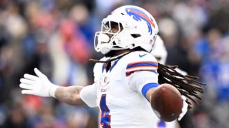 James Cook dos Buffalo Bills em ação.