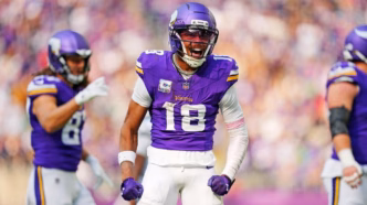 Justin Jefferson, wide receiver do Minnesota Vikings, em ação.