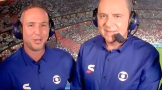 Luis Roberto e Caio Ribeiro na transmissão de Flamengo x Palmeiras