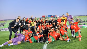 Seleção sub-20 do Marrocos comemora classificação para a final do Mundial.