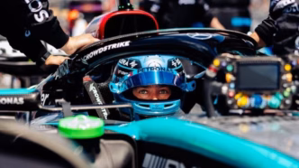 George Russell em ação durante o GP de Miami de Fórmula 1 em 2024.