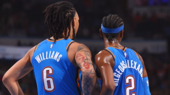 Chet Holmgren em ação pelo Oklahoma City Thunder.