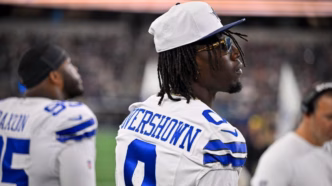 DeMarvion Overshown dos Dallas Cowboys em ação.