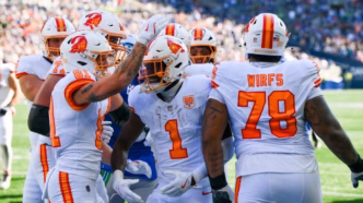 Rachaad White em ação pelo Tampa Bay Buccaneers