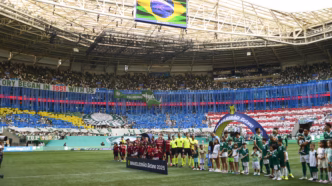 Palmeiras em campo durante partida do Brasileirão contra o Flamengo no Allianz Parque.