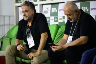 Julio Casares e Carlos Belmonte em evento no Allianz Parque, representantes políticos do São Paulo.