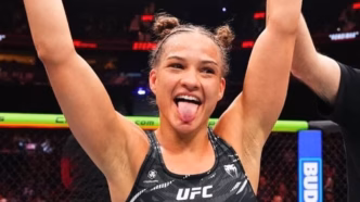Stephanie Luciano em ação no UFC, demonstrando técnica de finalização.
