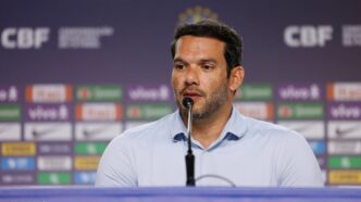 Samir Xaud, presidente da CBF, em evento de anúncio de novas competições.