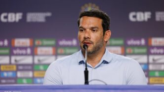 Samir Xaud, presidente da CBF, em evento de anúncio de novas competições.