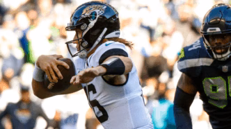 Gráfico de estatísticas e informações da partida NFL entre Jaguars e Seahawks.