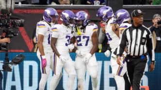 Jogada de touchdown dos Minnesota Vikings em partida da NFL.