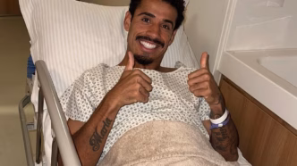 Lucas Evangelista em recuperação após cirurgia na coxa direita com o Palmeiras.