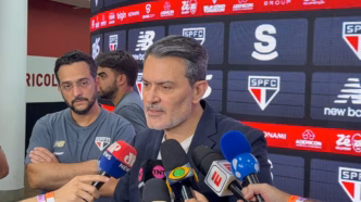 Rui Costa, executivo de futebol do São Paulo, durante entrevista coletiva.